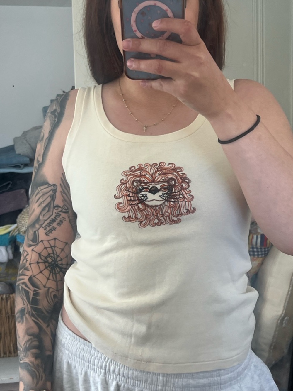 Cream Lion Graphic Tank Top